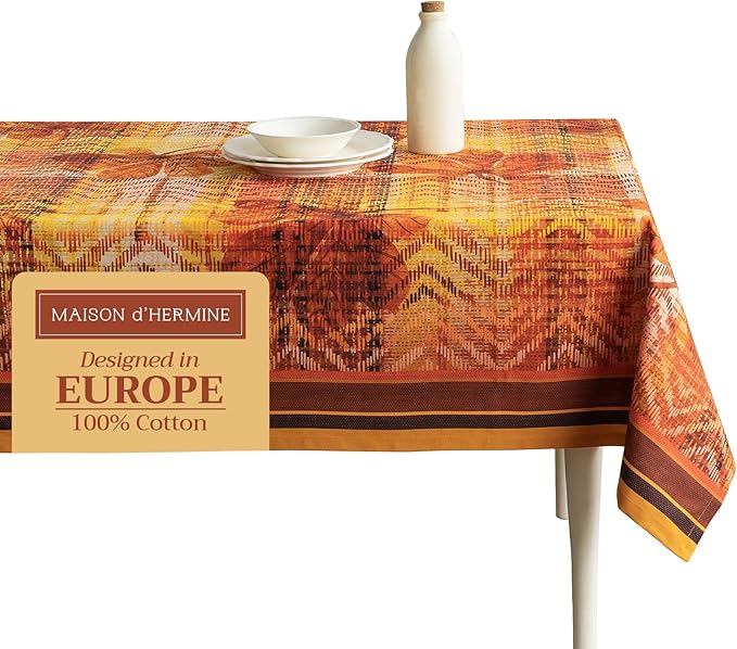 Maison d' Hermine Table Cloth Rectangle Table 100% Cotton 60 x 108 Inches Fall Tablecloth Reusable Everyday Use for Thanksgiving Christmas Decorations Dining Farmhouse Party (Thanksgiving Tartan)