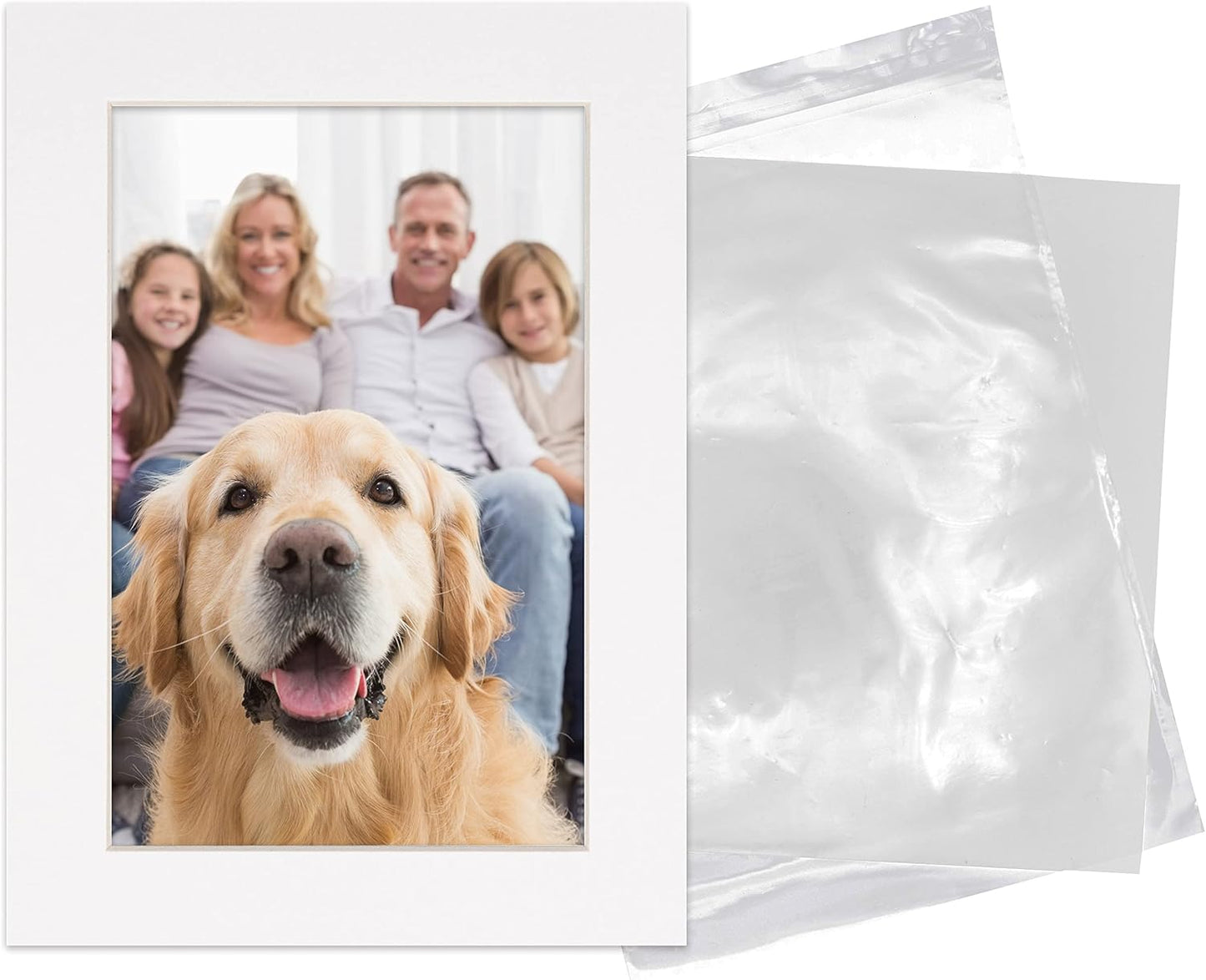 5x7 Mat for 8.5x11 Frame - Precut Mat Board Acid-Free Show Kit with Backing Board, and Clear Bags White 5x7 Photo Matte Made to Fit a 8.5x11 Picture Frame Matboard for Framing, Pack of 100 Mats