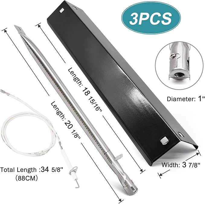 Criditpid Replacement Parts for Char Griller 5050, 5650, 3001, 5072, 3030,3008, 4000, 5252, King Griller 3008 5252, Grill Grates, Heat Plate, Burners and Ignitor for Chargriller Parts Replacement