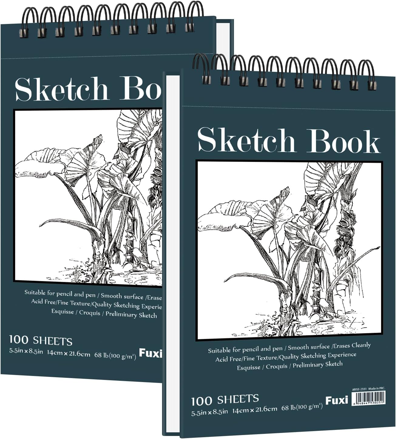 Small Sketchbook 5.5" x 8.5" - 2 Pack Top Spiral Mini Sketch Pad, Small Sketch Book Hard Cover, 100 Sheets Each 68lb/100gsm - Mini Drawing Paper for Kids, Portable Drawing Pad for Beginners & Artists.