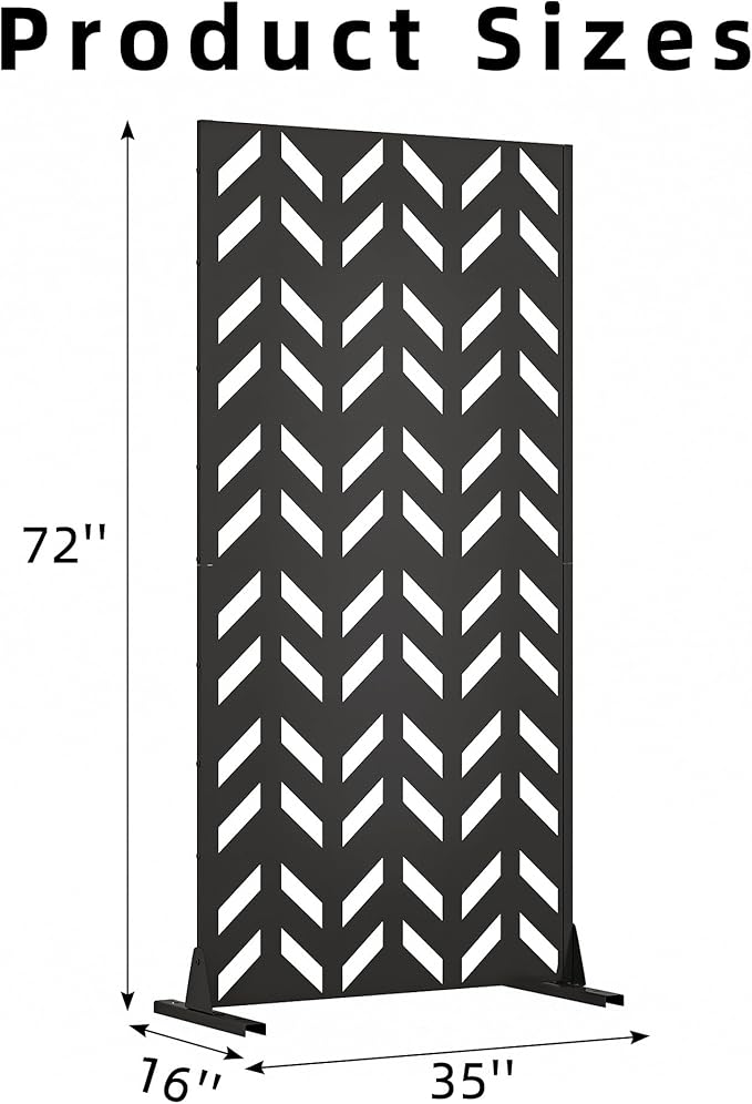 Casaphoria 72" H x 35" W Metal Privacy Screen, Outdoor Freestanding Decorative Divider for Patio, Deck, Balcony, and Garden with Stable Base, Black Keith