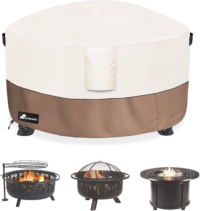 Fire Pit Cover Round 40 Inch Waterproof,Outdoor Heavy Duty Durable 600D Tear-Resistant Fire Pit Table Cover,Patio Round Firepit Cover 40" D x 20" H, Beige