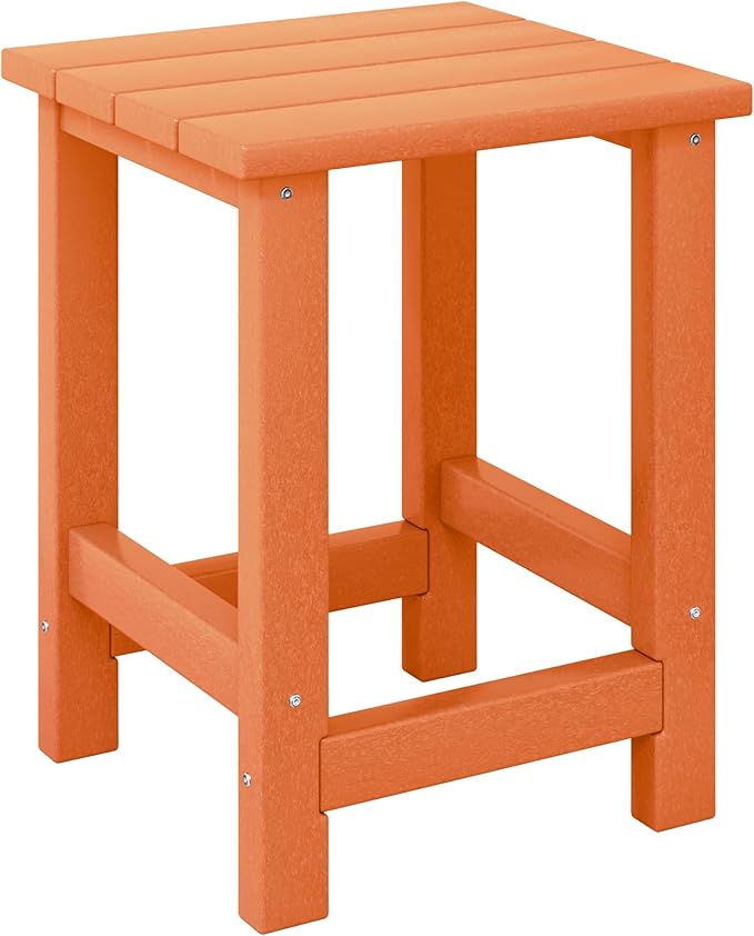 Costaelm Kids Outdoor Side Table, Small Patio HDPE Adirondack Square Table, Porch End Table for Outside Pool Garden, Orange