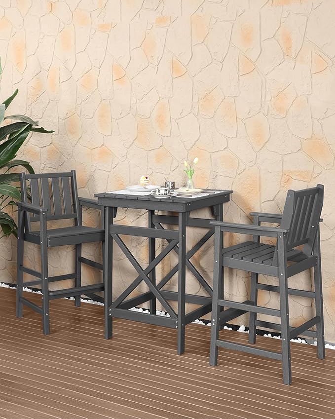 HDPE Outdoor Bar Table, 41" Adirondack Outdoor Bar Height Table, All Weather HDPE Patio High Top Pub Table, Square HDPE Patio Bar Tables for Balcony, Deck, Backyard, Poolside, Smoke Gray