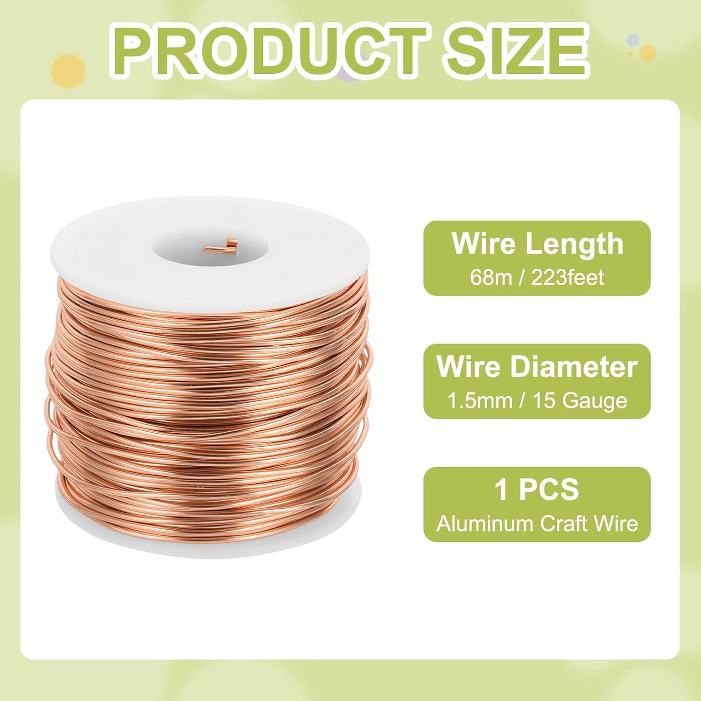MECCANIXITY 15 Gauge Anodized Aluminum Craft Wire Bendable Bonsai Training Wire 223 Feet 1.5mm for Sculpting Crafts Wreath Floral Beading Jewelry Making, Copper Tone