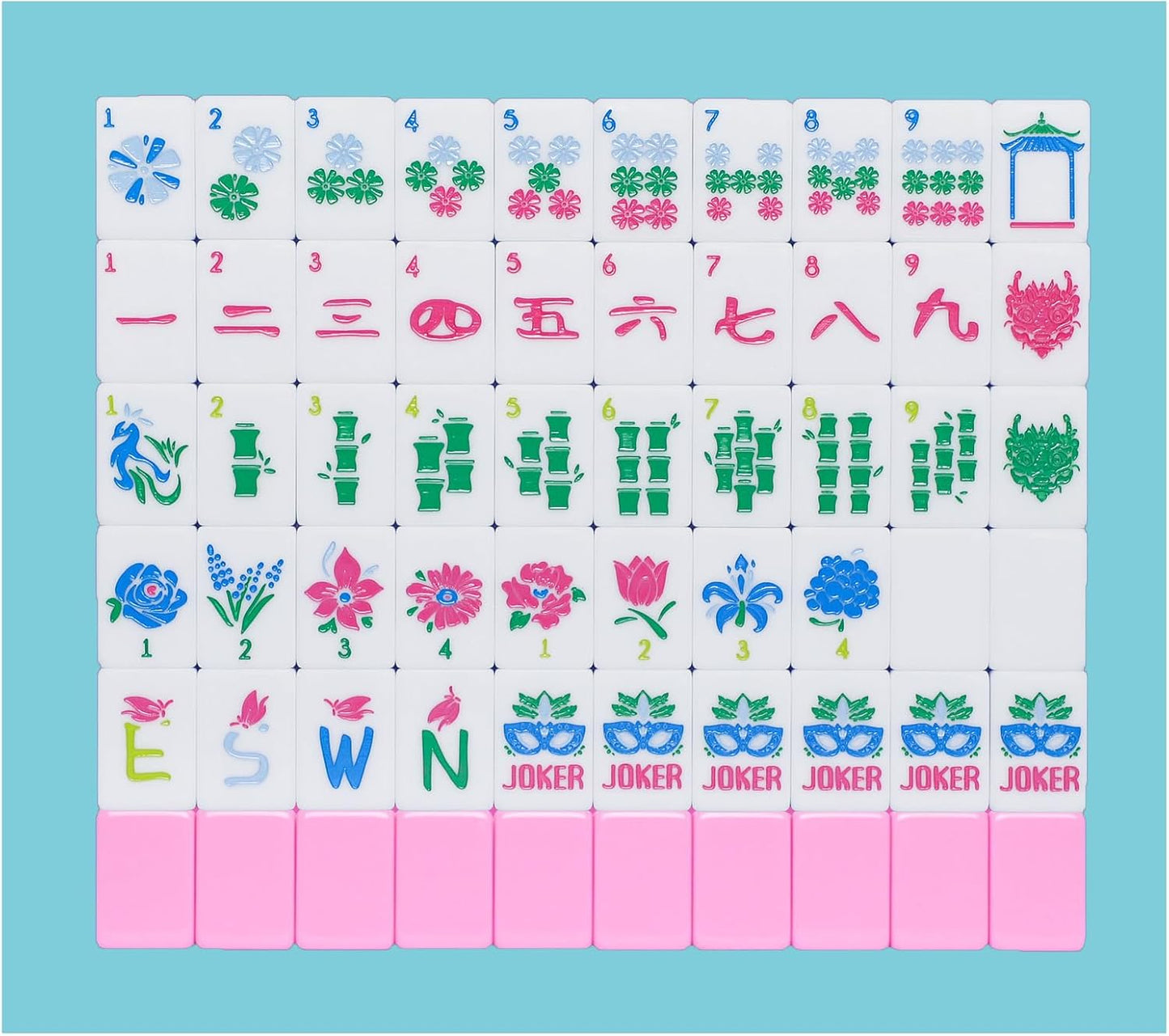 American Mahjong Tile Set(Pink) with Carrying Bag and Accessories, 160 Acrylic Engraved Mahjong Tiles