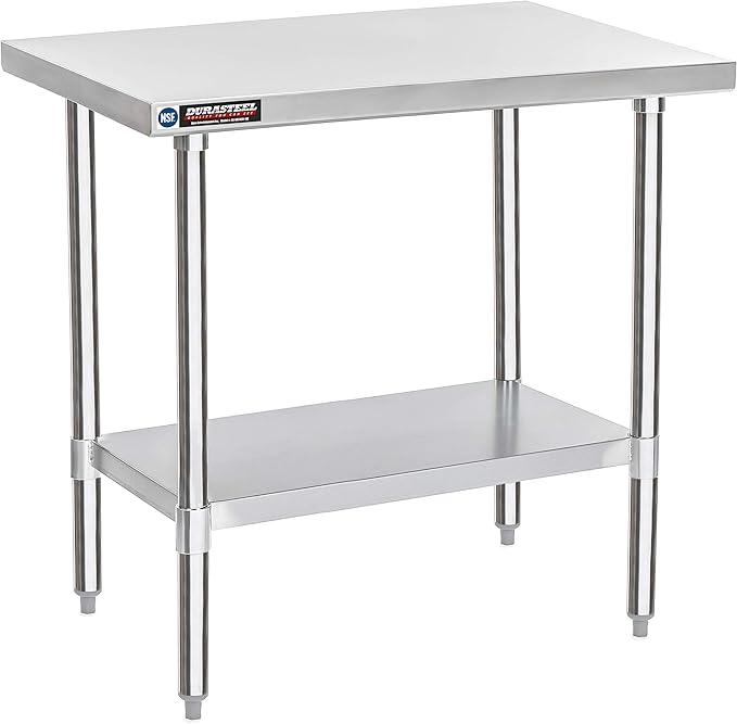 DuraSteel 24x36 Stainless Steel Work Table - NSF Commercial Prep Metal Table - Outdoor Pizza Oven Stand w/Under Shelf - Kitchen Island Laundry Utility Garage Microwave Stand Large Rolling Storage Cart