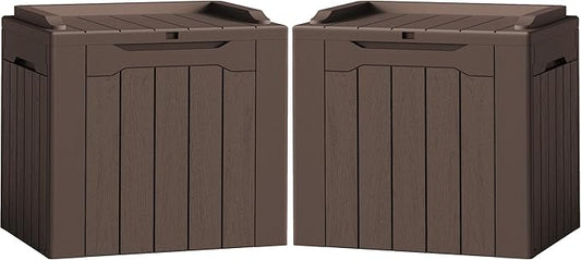 Flamaker 2 Pack Deck Box 31 Gallon Waterproof Resin Storage Box with Lid Indoor Outdoor Delivery Box Storage Bin for Patio Cushions (Deep Brown)