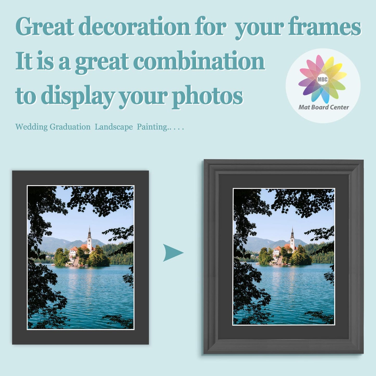 MBC Mat Board Center, 10 Pack 11X14 for 9X12 Black Picture Mats Frame Mattes, Bevel Cut, Acid Free, 4-Ply Thickness