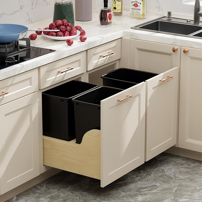 ROOMTEC 35QT Kitchen Trash Can, Sturdy and Lightweight Slim Trash Can, Trash Cans for Kitchen, Workspace, Bathroom, Office, Easy to Clean, 1 Pack, Black