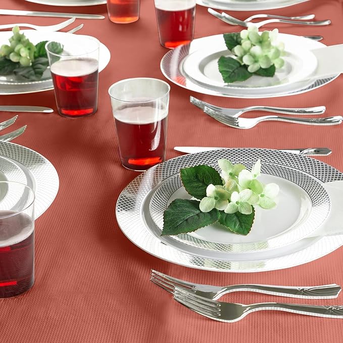 PARTY BARGAINS Disposable Table Covers - 54" X 108" [1 Count] Red Table Cover, 3 Ply Paper & Plastic Tablecloth