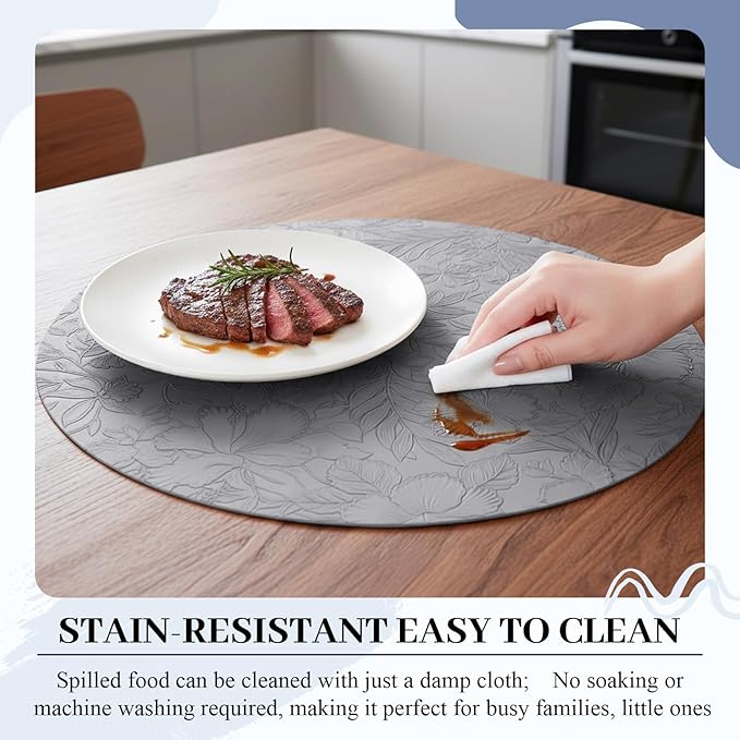 13'' Round Placemats Set of 6, PU Leather Table Mats, Non Slip Heat Resistant Waterproof Oilproof Washable Protective Wipeable for Dining Table, Kitchen, Party Decoration Indoor Outdoor, Gray