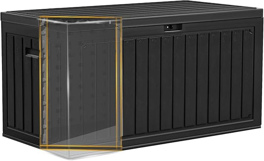 YITAHOME 90 Gallon Double-Wall Deck Box with Side Handles, Outdoor Large Storage for Patio Furniture Cushions, Garden Pool Accessories, Water Resistant & Lockable