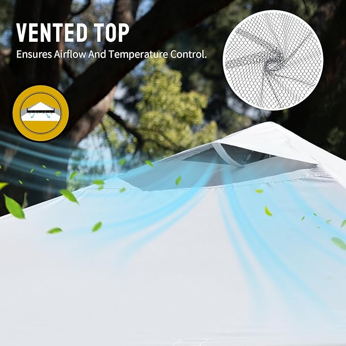 CROWN SHADES 12x12 Pop Up Canopy Outside Canopy, Patented One Push Tent Canopy with Wheeled Carry Bag, Bonus 8 Stakes and 4 Ropes, White