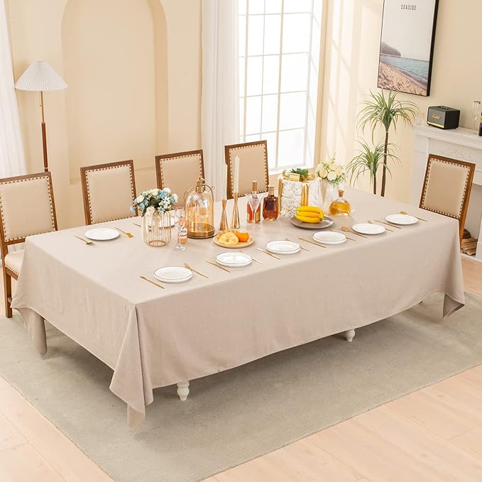 BALCONY & FALCON Rectangle Tablecloth Washable Wrinkle Resistant and Water Proof Table Cloth Decorative Fabric Tablecloths for Dining Parties Kitchen Wedding and Outdoor Use (Beige, 90x132)
