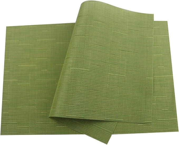 Gugrida Placemats Set of 6 Plaid Checkered Green PVC Placemat for Dining Table Durable Woven Vinyl Stain tablemats 18"X12"