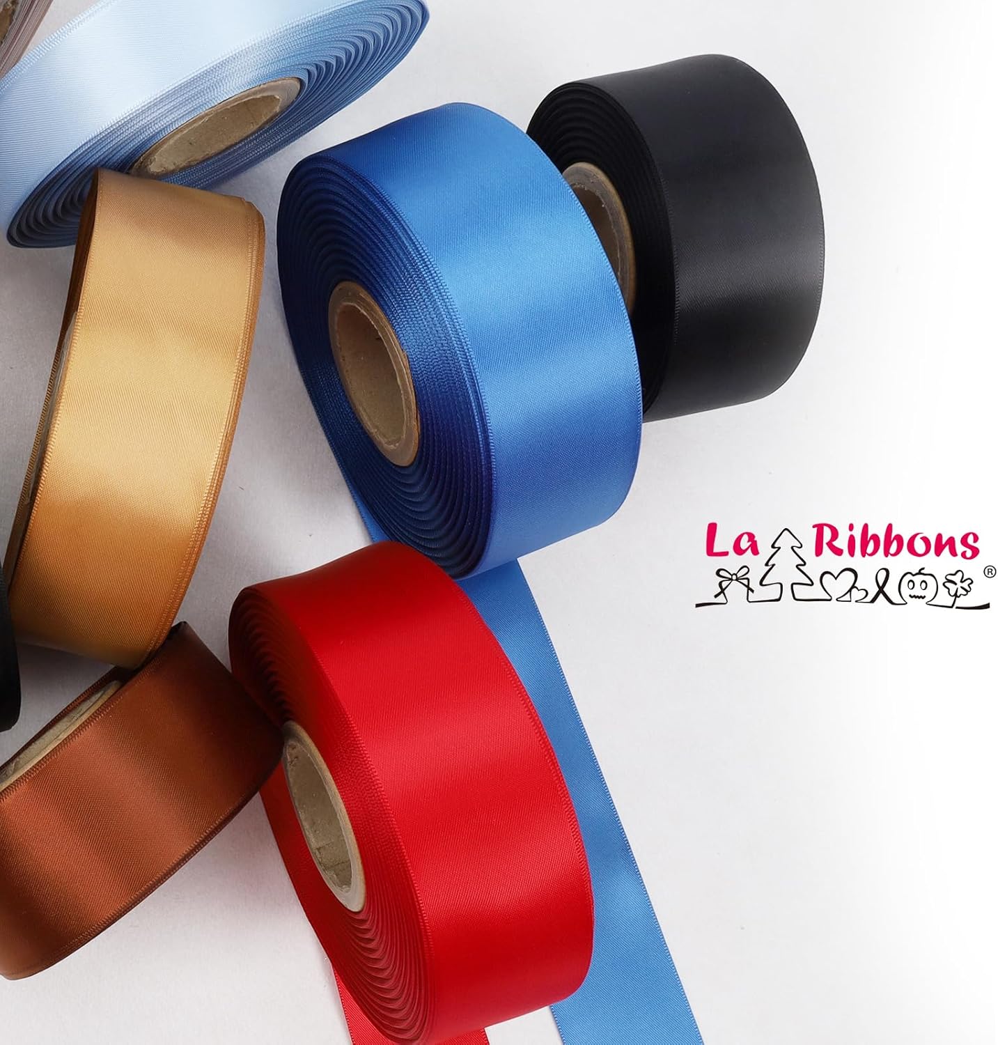 LaRibbons Black Satin Ribbon 1 1/2 Inch 50 Yards Double Faced Red Silk Ribbon for Flower Bouquet Crafts Gift Wrapping Bow Christmas Decoration