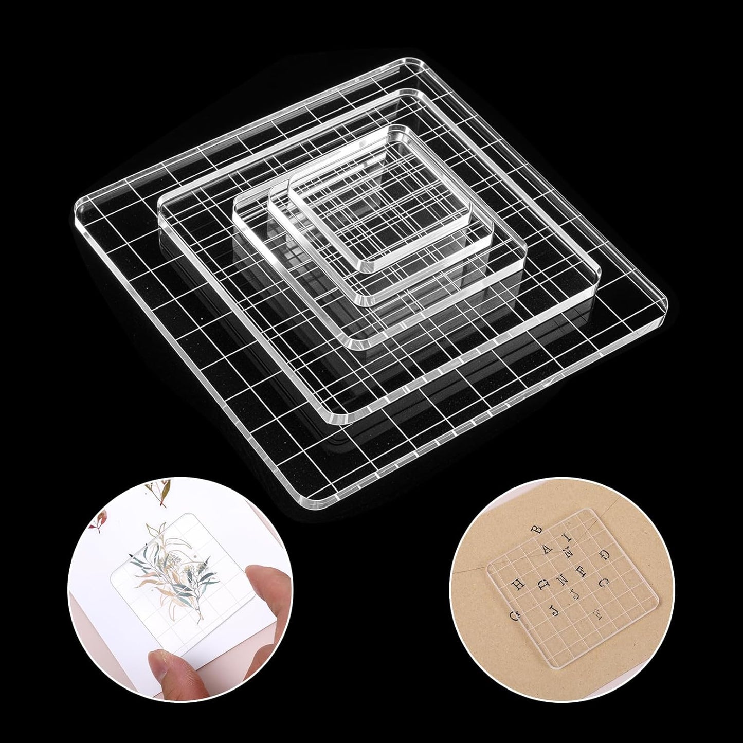 6PCS Acrylic Stamp Block with Grid Lines, Clear Stamping Blocks Tool Decorative Stamp Blocks Square Display Block Set Props for DIY Crafts Scrapbooking Card Making