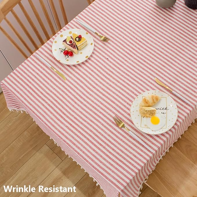 TruDelve Cloth Rectangular Tablecloth Red and White Striped Tablecloth with Tassels Boho Tablecloths for Rectangle Tables (Red,86"x55",Rectangular)