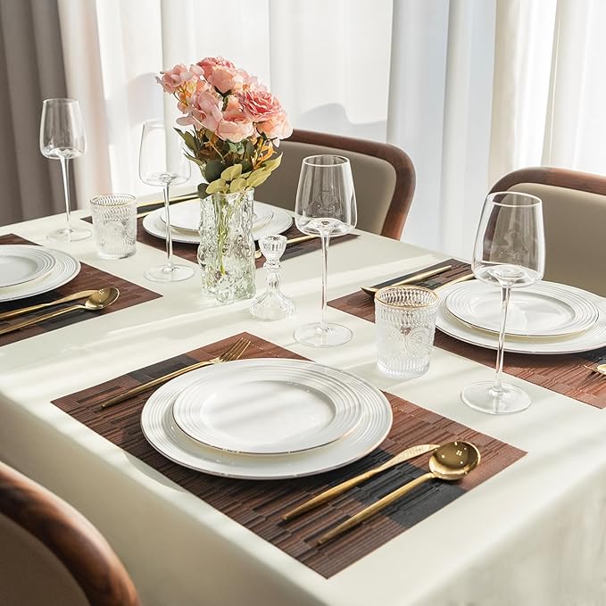 Placemats Set of 6 Vinyl/Plastic Woven Place Mats for Kitchen Table Indoor/Outdoor Washable Placemat Wipeable Dining Table Mats (Ombre Brown Black,6)