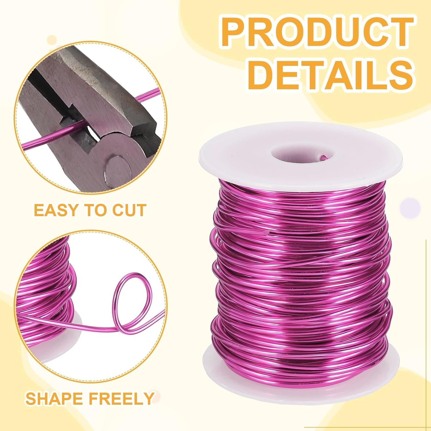 uxcell 12 Gauge / 2mm Anodized Aluminum Wire for Jewelry Craft Making, 102 Feet Bendable Flexible Wire for DIY Home Decor Gardening Sculpture, Dark Pink