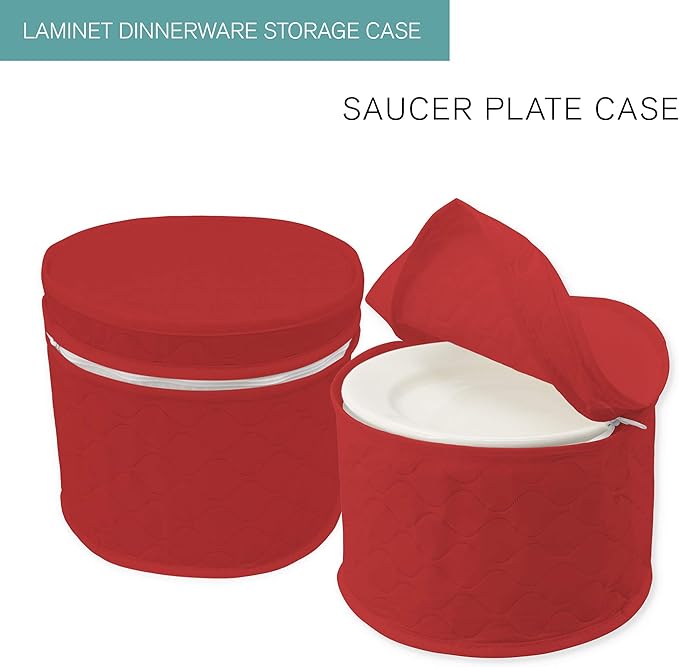 LAMINET 4 Piece Quilted Plate Storage Set - Holds Up to 48 Plates with Padded Inserts - RED
