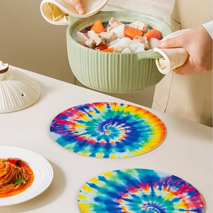 Faux Leather Placemats Set of 4,Colorful Spiral Tie-Dye Ding Table Round Placemat Soft and Easy Storage Heat-Resistant Waterproof Non-Slip Place Mats for Bedroom Decoration,13inch