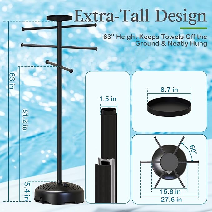 Pool Towel Rack Outdoor with Built-in Tray – Adjustable, Heavy-Duty Towel Racks & Storage for Backyards