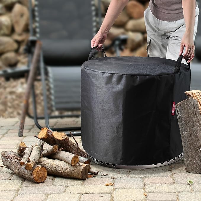 SheeChung Fire Pit Cover for Solo Stove Bonfire Outdoor Smokeless Firepit-Small Round Waterproof 600D Polyester Shelter,Air Vent,Anti-UV&Tear Resistant-Fits for 16”-22” Gas Fire Pit Table (22"Dx16"H)