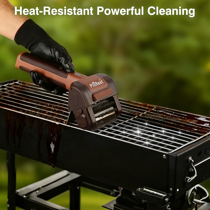 Electric Grill Brush, Cordless Rechargeable Grill Cleaner with LED Light - 950 RPM Spinning 304 Stainless Steel Head, Dishwasher-Safe BBQ Tool for Outdoor Grills