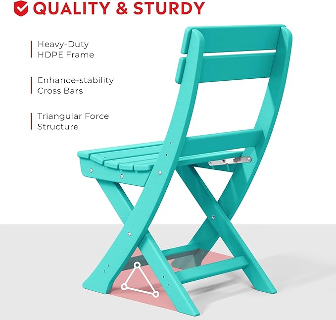 Costaelm Paradise 3-Piece Outdoor HDPE Folding Patio Bistro Table and Chairs, Turquoise