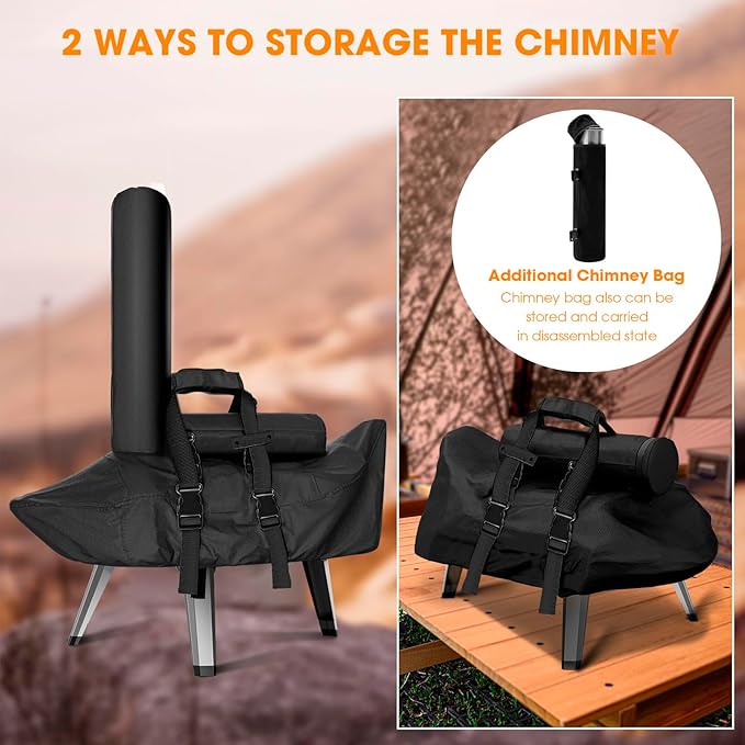 Carry Cover for Ooni Karu 12, Waterproof Pizza Oven Grill Cover with Chimney Bag for Outdoor, Heavy Duty Portable Outside Dust Pizza Oven Accessories with Adjustable Straps Easy to Clean, Black
