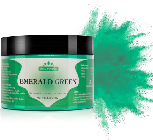 Mica Powder - 100g Mica Powder for Epoxy Resin - Metallic Color Pigment for Resin, Soap, Bath Bombs, Eye Shadow, Nails, DIY Crafting Projects etc. (Emerald Green)