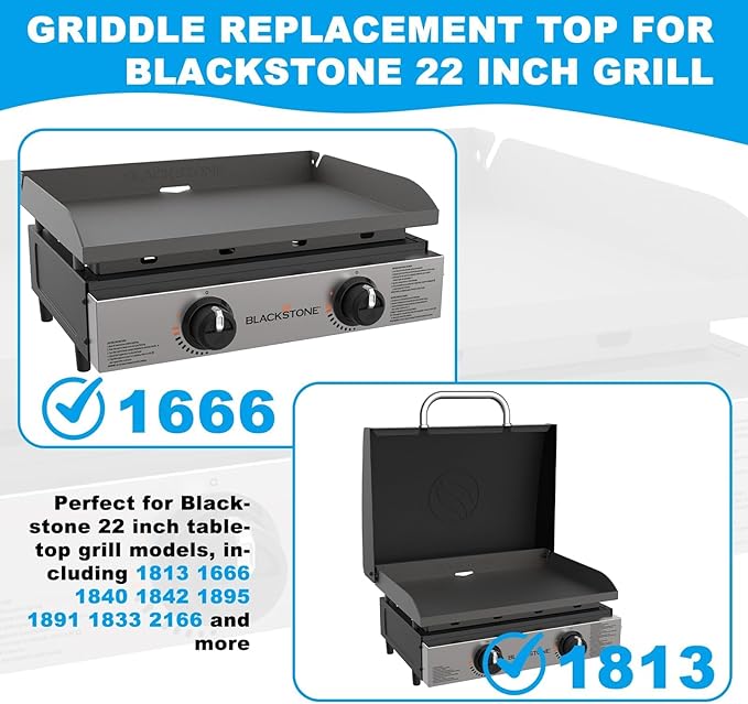 Flat Top Griddle for Blackstone 22 Inch Griddle Powder Coated Steel Gill Pan Replacement Parts w/Rear Grease System for Blackstone 1666 1833 1840 1895 1891 2166 2203 2304 1813 1842 2061