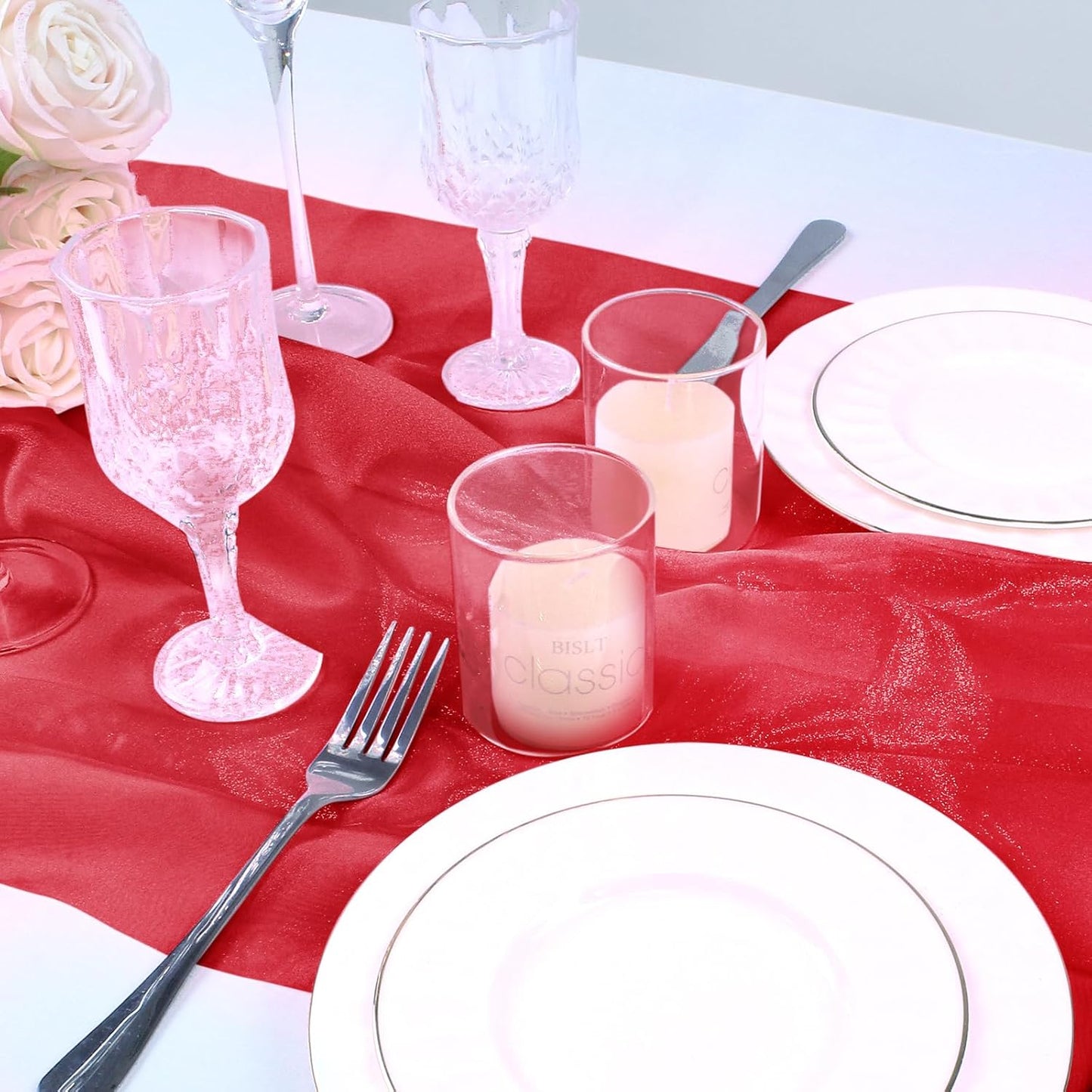 VACVELT Sheer Organza Fabric by The Yard, 60 Inch Wide Red Organza Fabric Bolt Bridal Sheer Tulle Fabric, Silk Organza Fabric Roll for Wedding Party Decorations Backdrop Curtain (1 Yard)