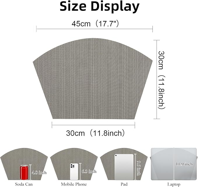 SHACOS Wedge Placemats Set of 4 for Small Round Table Woven Vinyl Non Slip Heat Resistant Table Place Mats Wipe Clean Indoor Outdoor (4, Gray)
