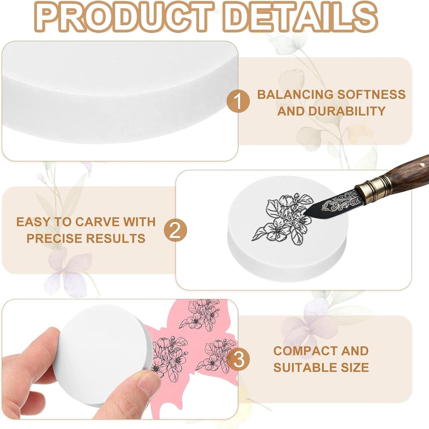 PATIKIL 24Pcs 2" Rubber Carving Blocks, Soft Linoleum Art Carving Block Round Crafts Stamp Making for Printmaking Stamps Carving Supplies, White