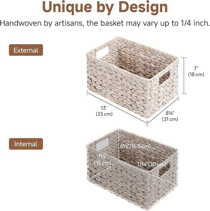 StorageWorks Pantry Baskets, Wicker Storage Baskets for Organizing, Shelves, Pantry Organizers and Storage, Water Hyacinth, Natural