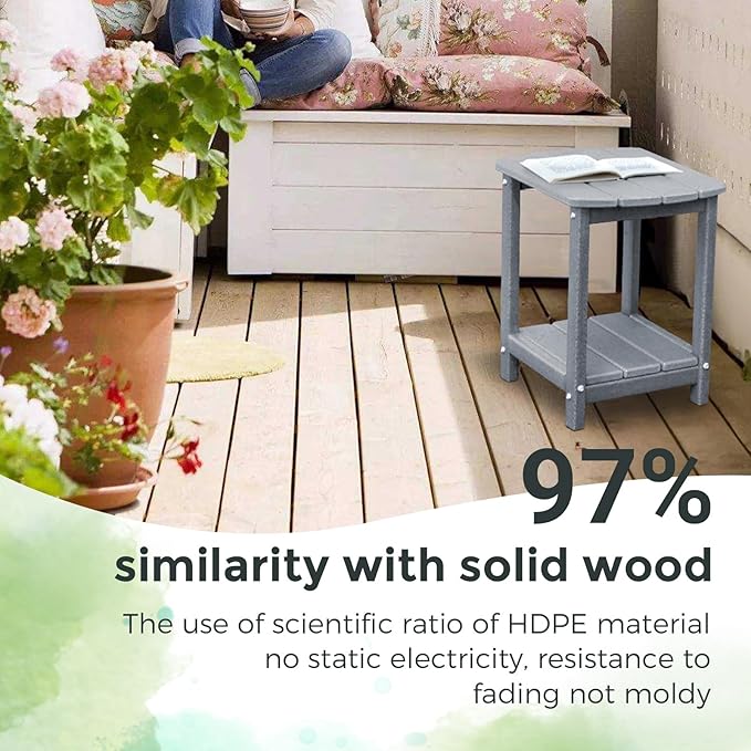 Adirondack Square Outdoor Side Table,2-Tier Storage Patio Side Table, HDPE End Tables for Backyard Pool Porch Garden Lawn