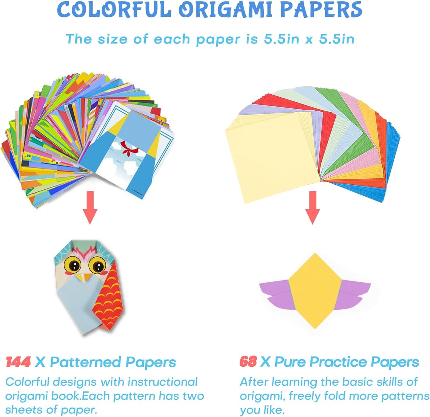 Origami Kit for Kids Ages 5-16, 212 Sheets with 72 Patterns & Instruction Book | Origami Paper Kit for Beginners & Advanced | Arts & Crafts Toys for Girls & Boys Ages 8-12 | Birthday & Christmas Gifts