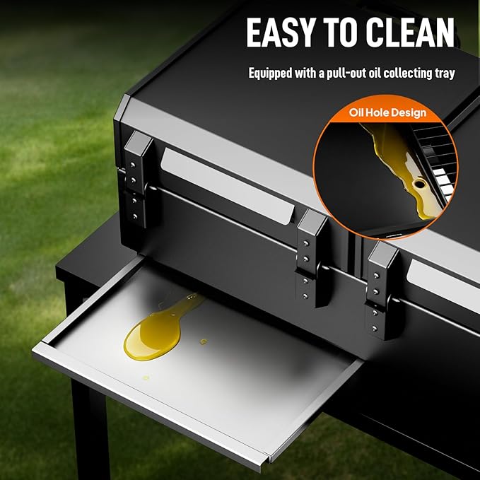 Bonnlo 4 Burners Gas Flat Top Grill and Griddle Combo with Lid, Powerful 40,000 BTU Grills with Integrated Ignition & Heat-resistant coating, Camping Grill with Simple Control Knob for Outdoor BBQ Use