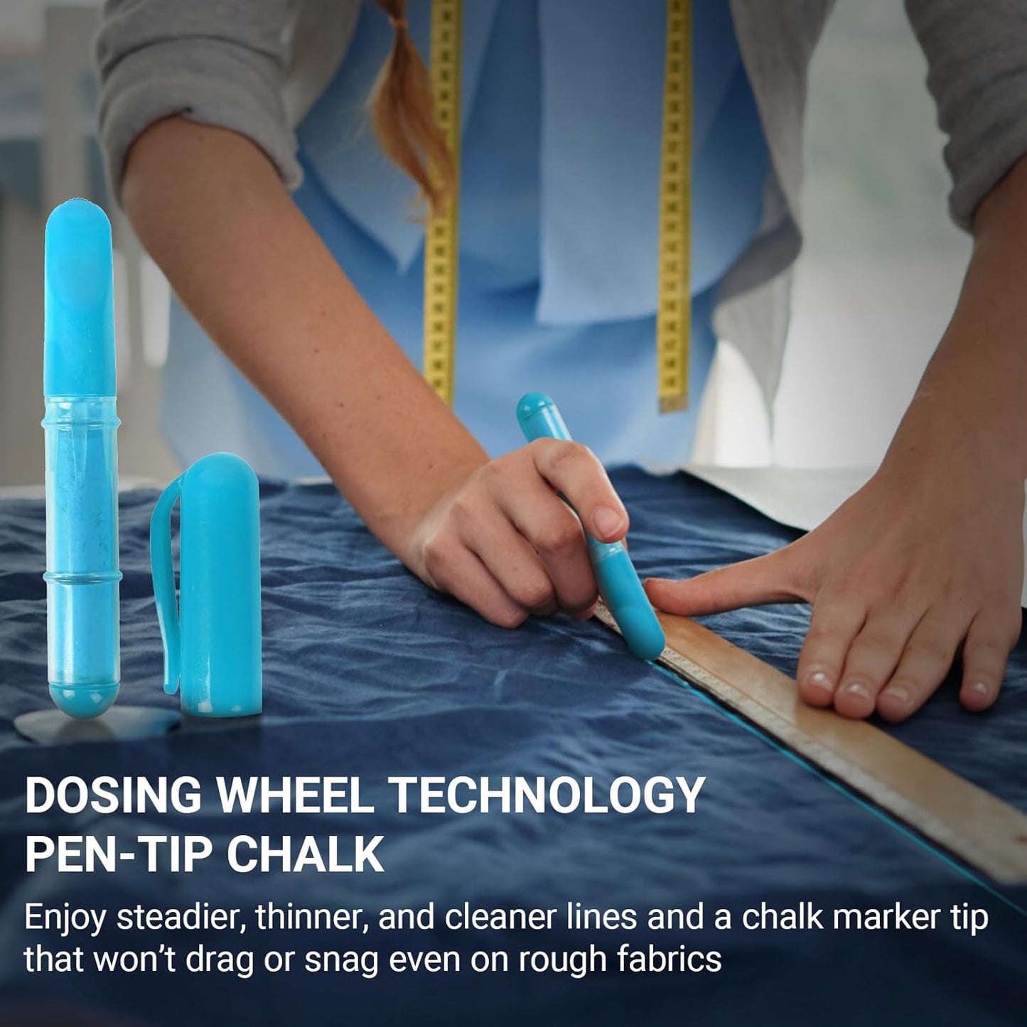 (2-pack) Fabric Chalk Markers -Erase Tailor’s Chalk for Quilting and Sewing - Compatible with Most Fabrics - With Dosing Wheel Technology, Yellow & White