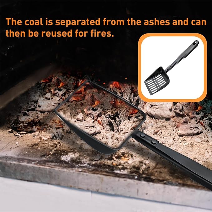 Hollow Out Fireplace Ash Sifter, Metal Black Coal Shovel Heat Resistant Fireplace Scoop Charcoal Shovels Fireplaces Tools