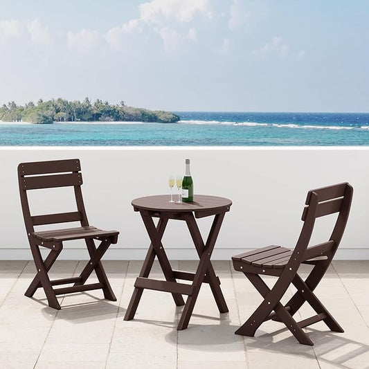 Costaelm Paradise 3-Piece Outdoor HDPE Folding Patio Bistro Table and Chairs, Dark Brown
