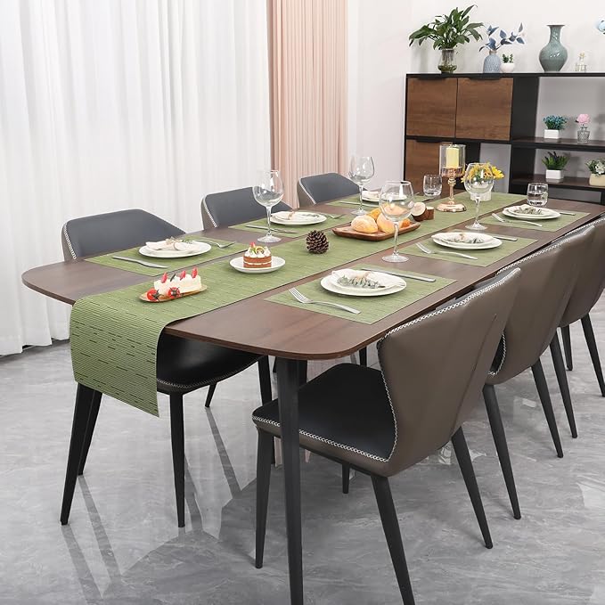 Myir JUN Table Runner, Vinyl Table Runner Indoor Arbitrarily Cropped Runner for Table Heatproof for Home Party (Green, 15 x 94 inch)