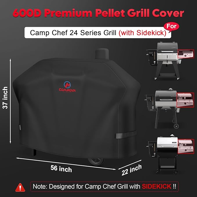 Comnova Pellet Grill Cover for Camp Chef 24 Series with Sidekick - 600D Premium Smoker Cover Waterproof Heavy Duty for Camp Chef Woodwind 24 / Pro 24 with Sidekick Sear or Sidekick Flat Top, and More