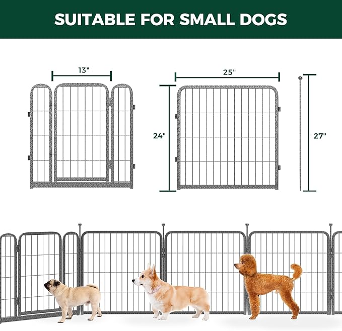 FXW Garden Fence Outdoor for The Yard – 24in(H) x 60.9ft(L) Heavy Duty Metal Animal Barrier for Dog and Rabbit, Decorative Dog Fence, 32 Panels, Silver