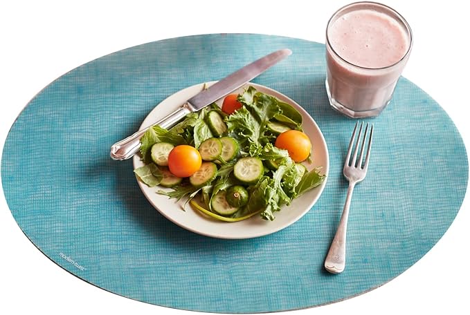 Modern Twist Placemat 100% Food-Grade Silicone, Oval, Waterproof and Reusable, Linen – Seafoam