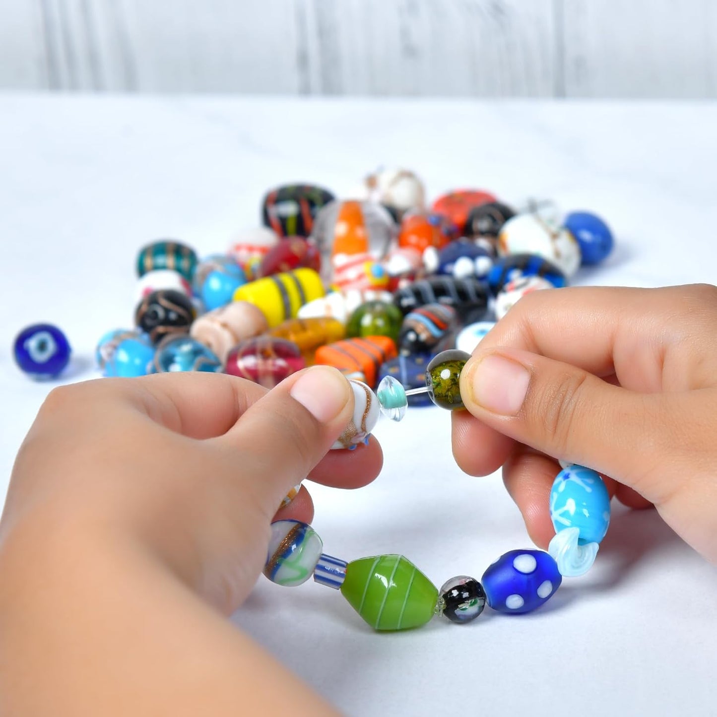 1 LB Bag of Assorted Glass Beads for Jewelry Making, Lampwork Murano Bead Mix for Bracelets and Necklaces, Crafting Beads Supplies Kit, Large & Small Beads (Assorted 200)