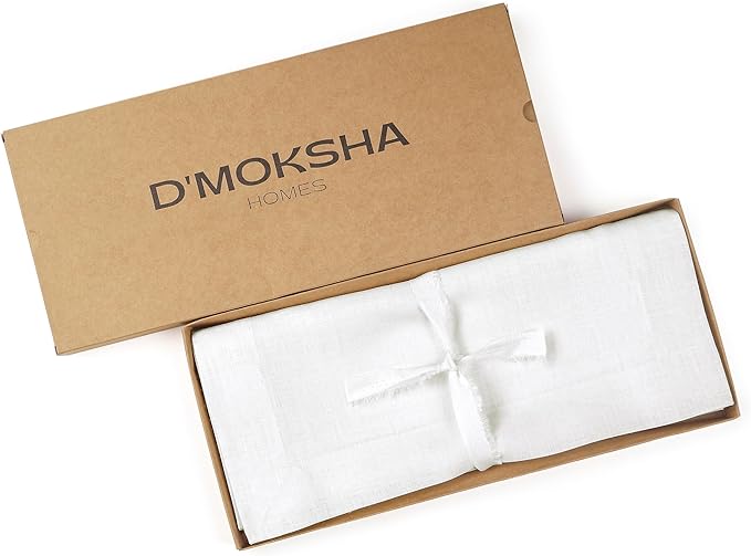 D'Moksha Homes Linen White Table Runner 72 Inches Long - 100% Pure Linen 14 x 72 Inch Table Runner for Dining, Valentines, Holiday - Machine Washable